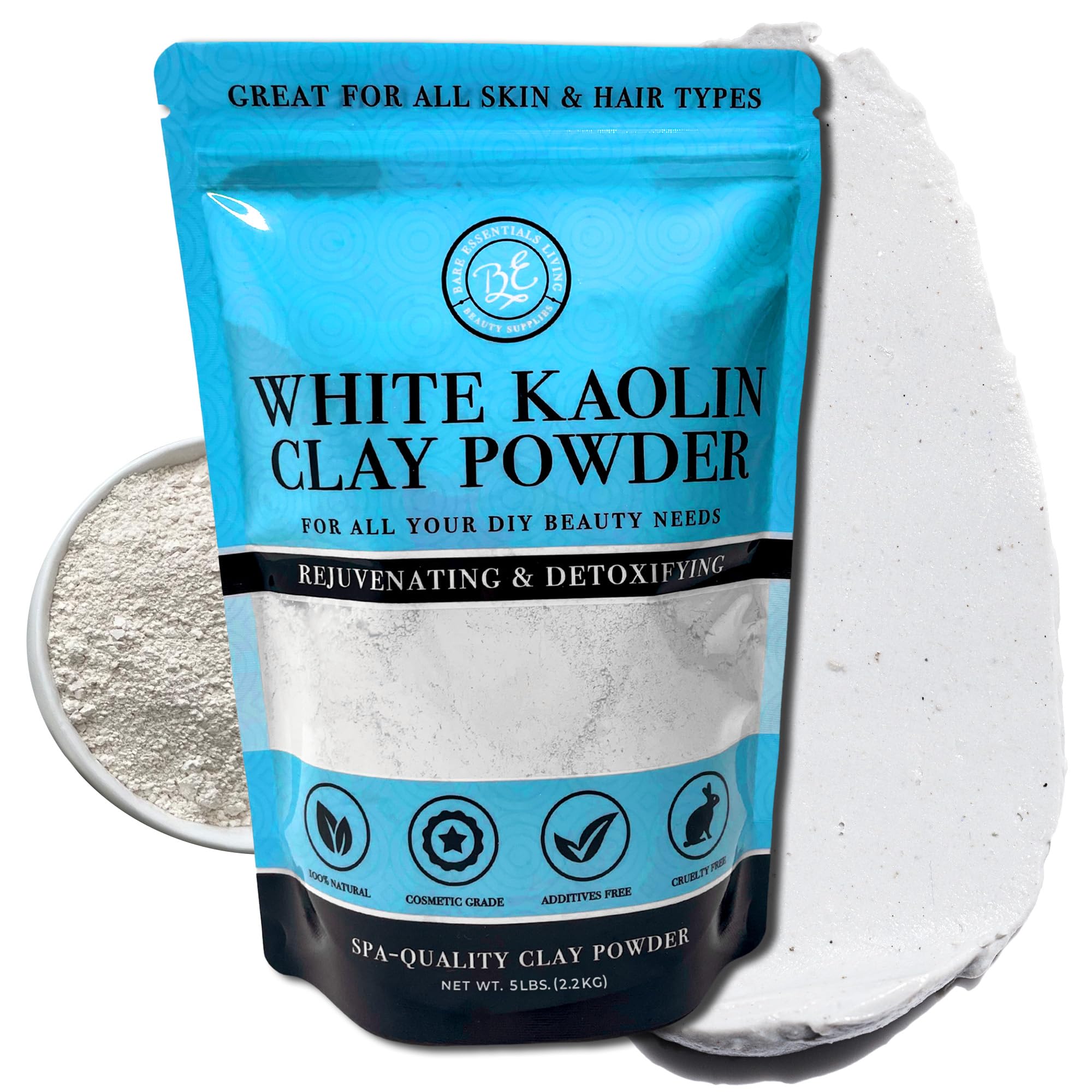 Bare Essentials Living white kaolin clay powder bag for DIY skincare and facial masks