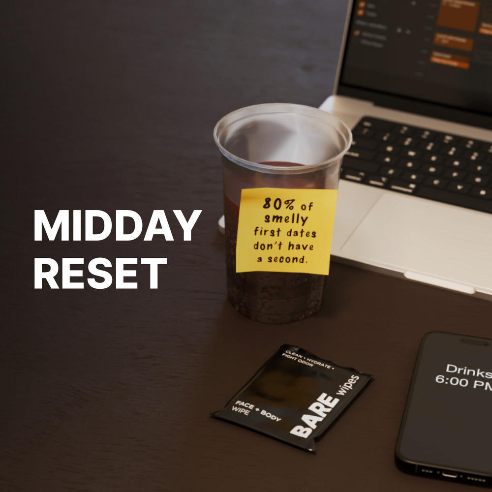 Bare Wipes late-night refresh before meetings when needed.