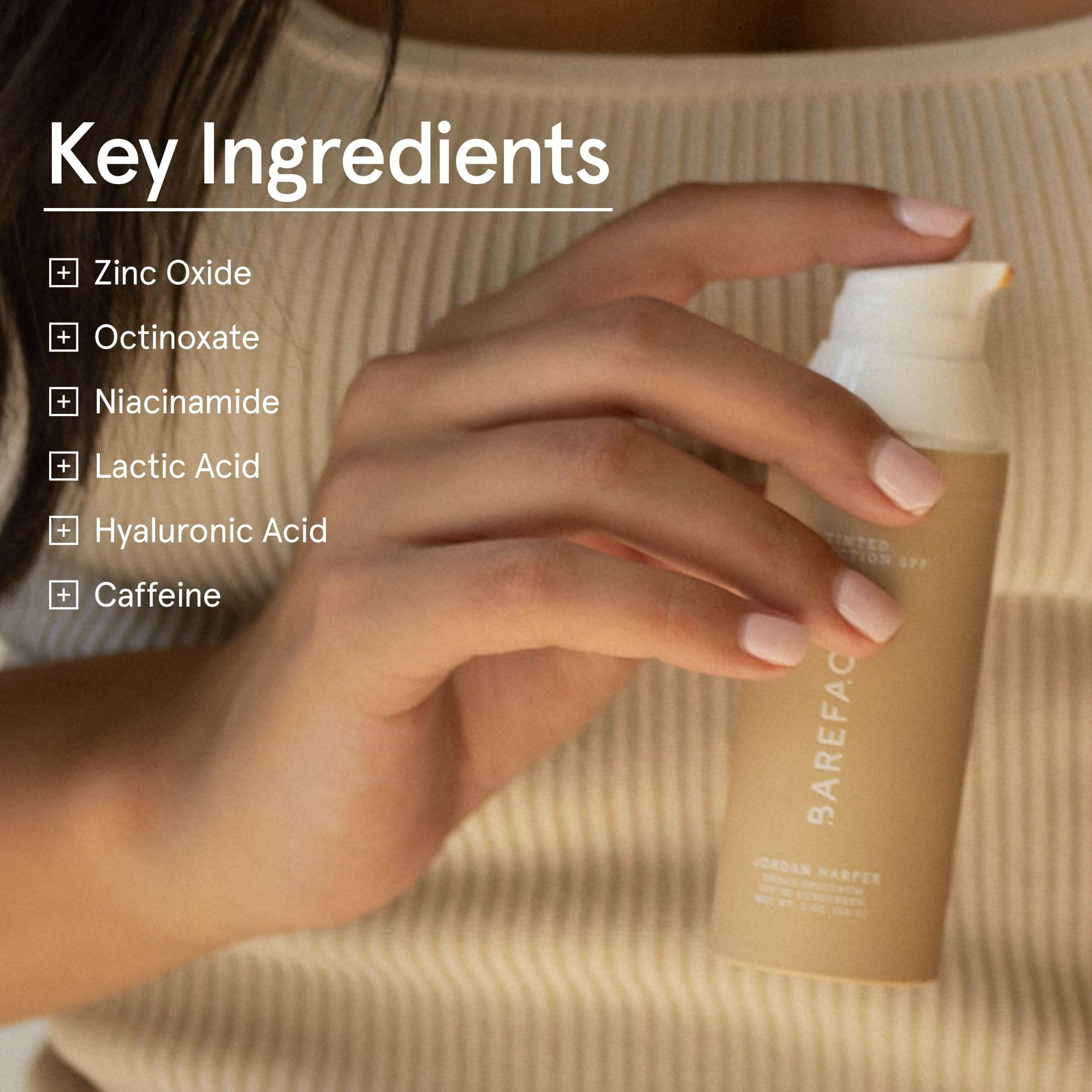 Barefaced Tinted Protection SPF 50+ niacinamide and hyaluronic acid ingredients visual