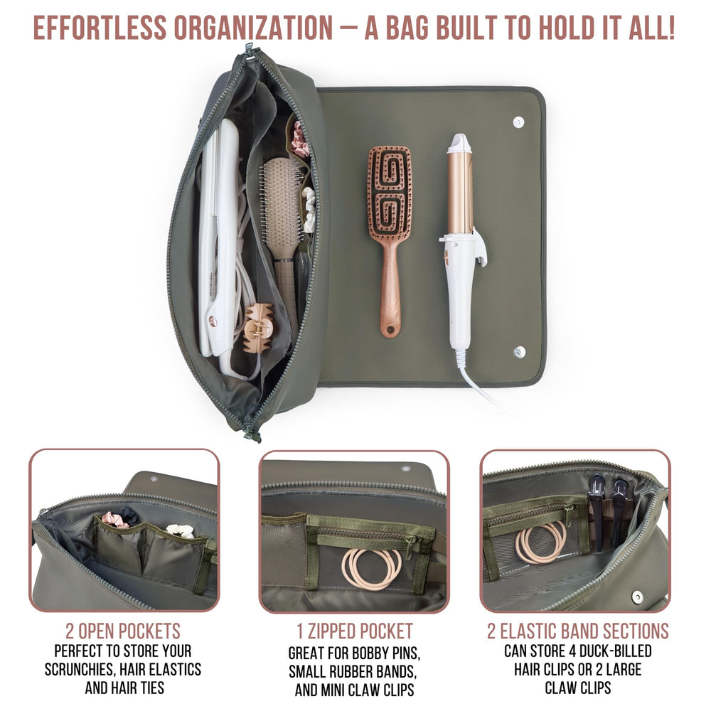 Barefoot Caribou bag elastic sections holding hair clips in place