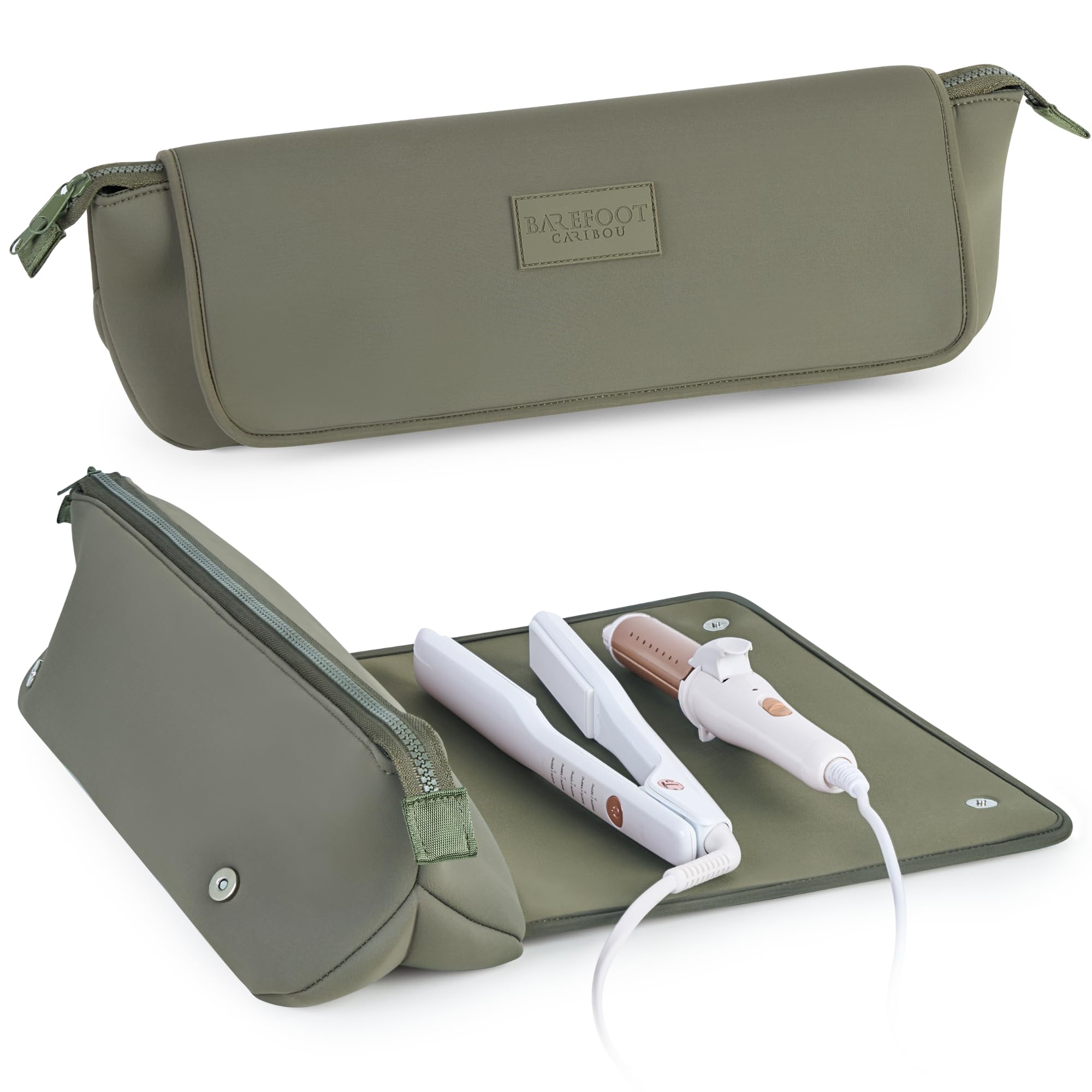 Barefoot Caribou olive travel bag closed to protect tools during travel
