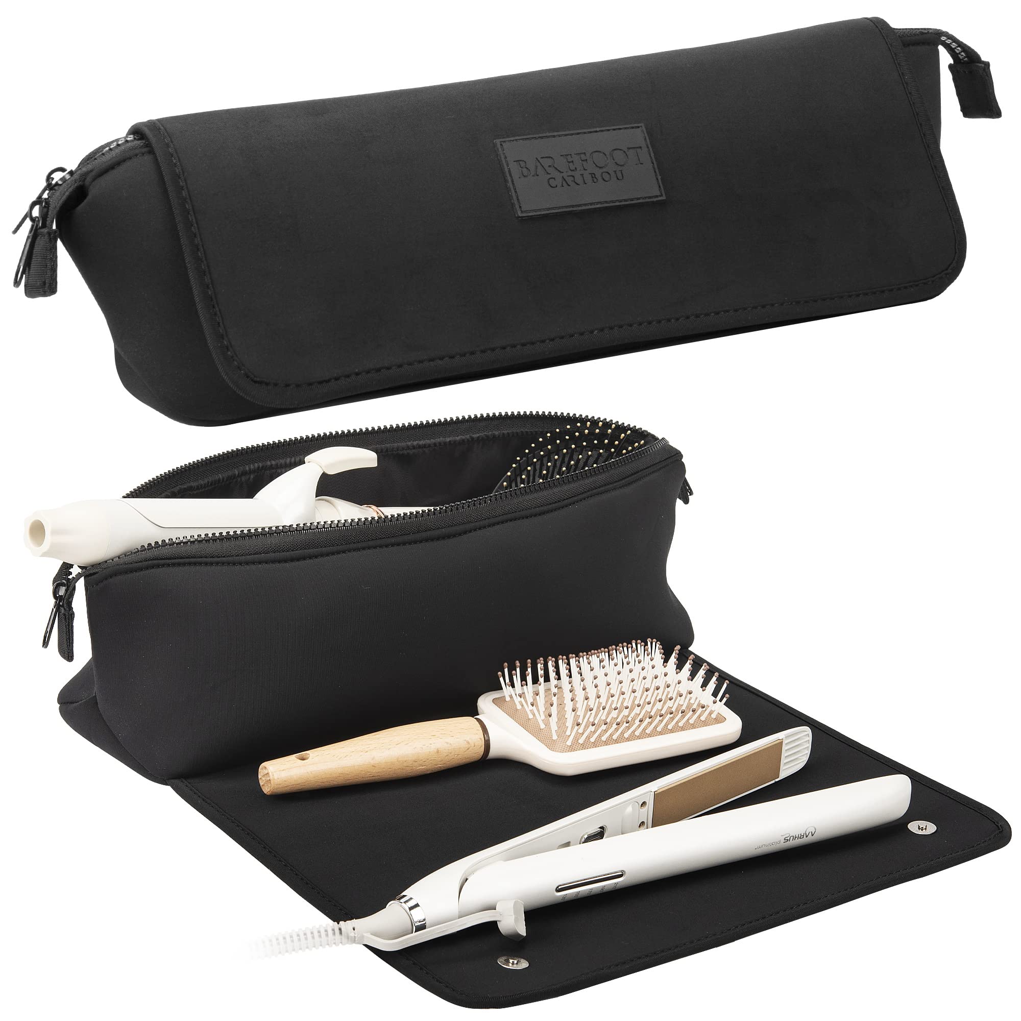 Barefoot Caribou travel bag open view showing 2-in-1 design for easy tool access