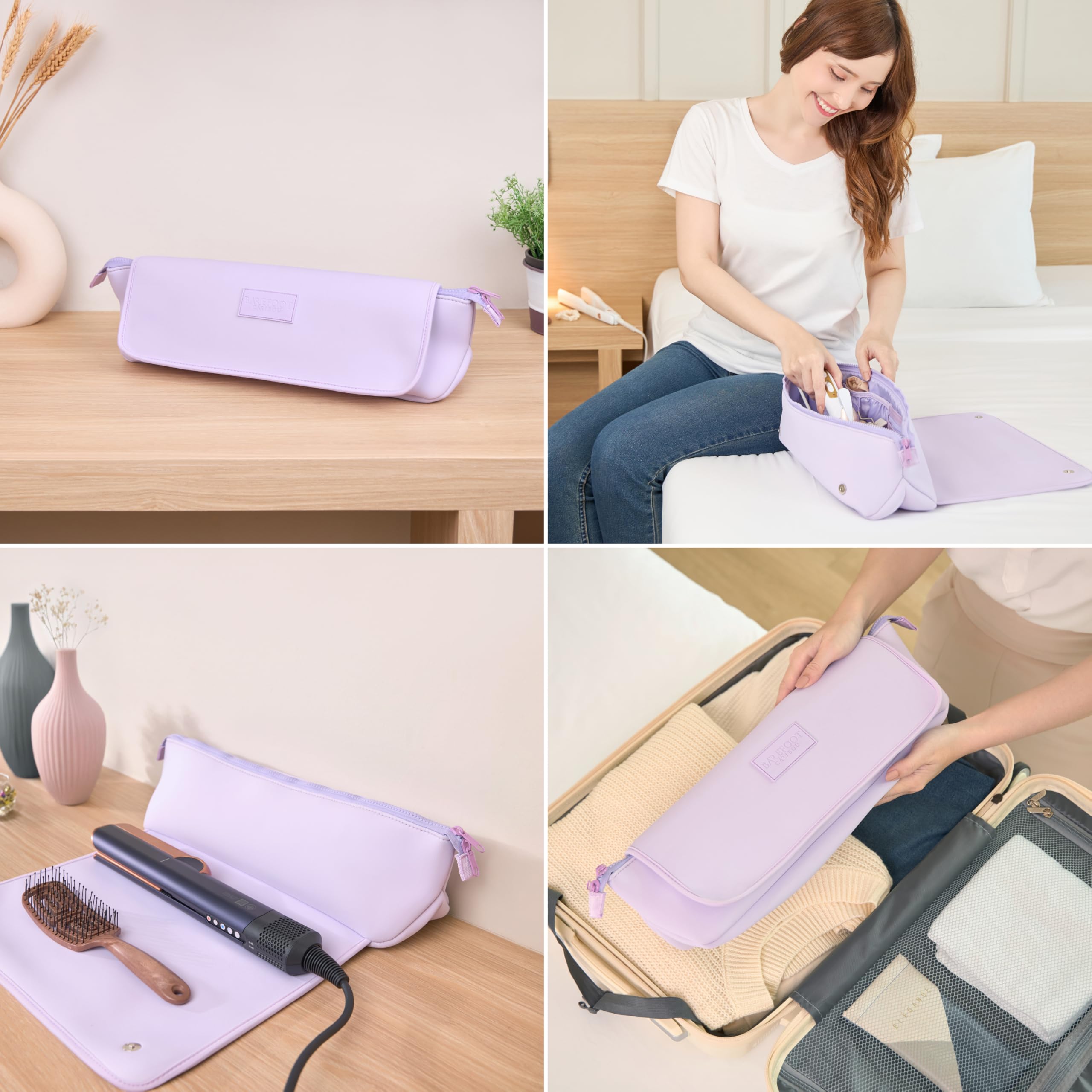 Barefoot Caribou heat-resistant mat inside illustrates safe tool placement during styling.