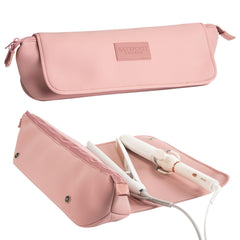 Barefoot Caribou travel bag with heat-resistant mat protects surfaces during styling on the go.