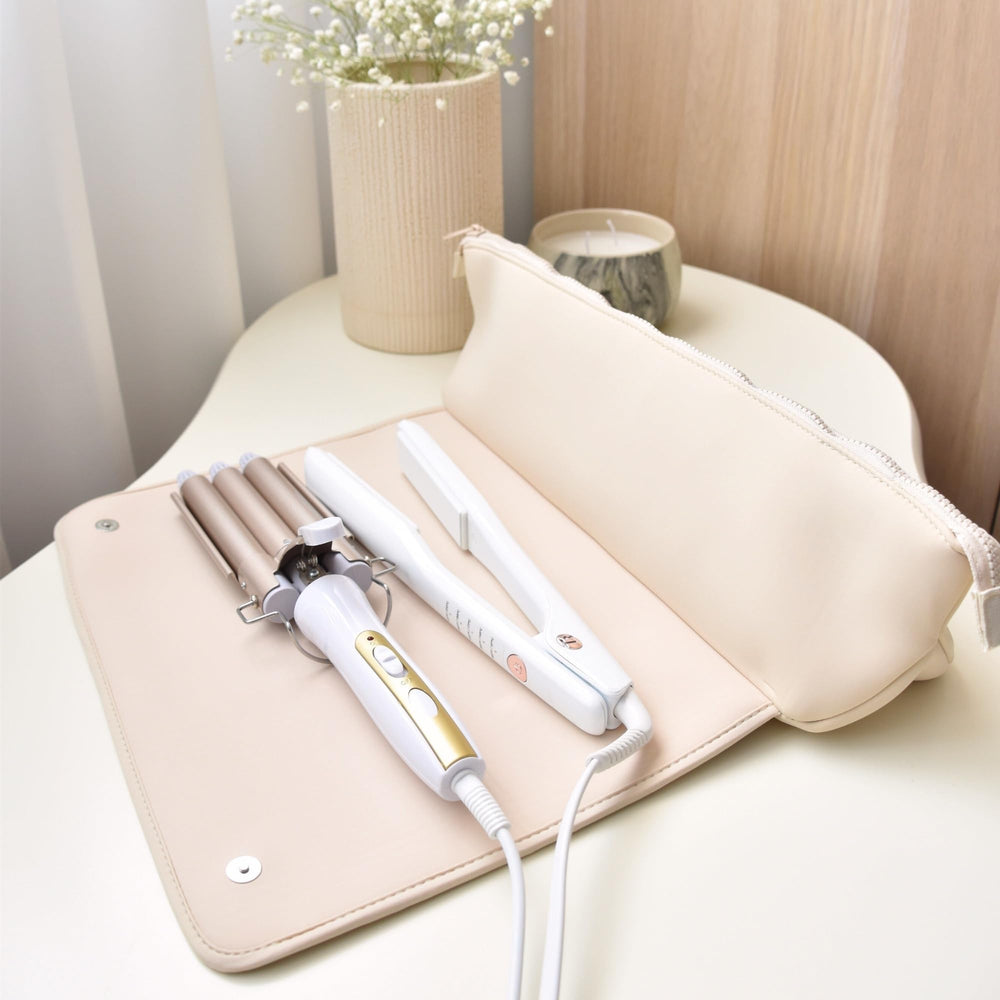 Barefoot Caribou travel-ready bag supports home, hotel, and salon touch-ups.