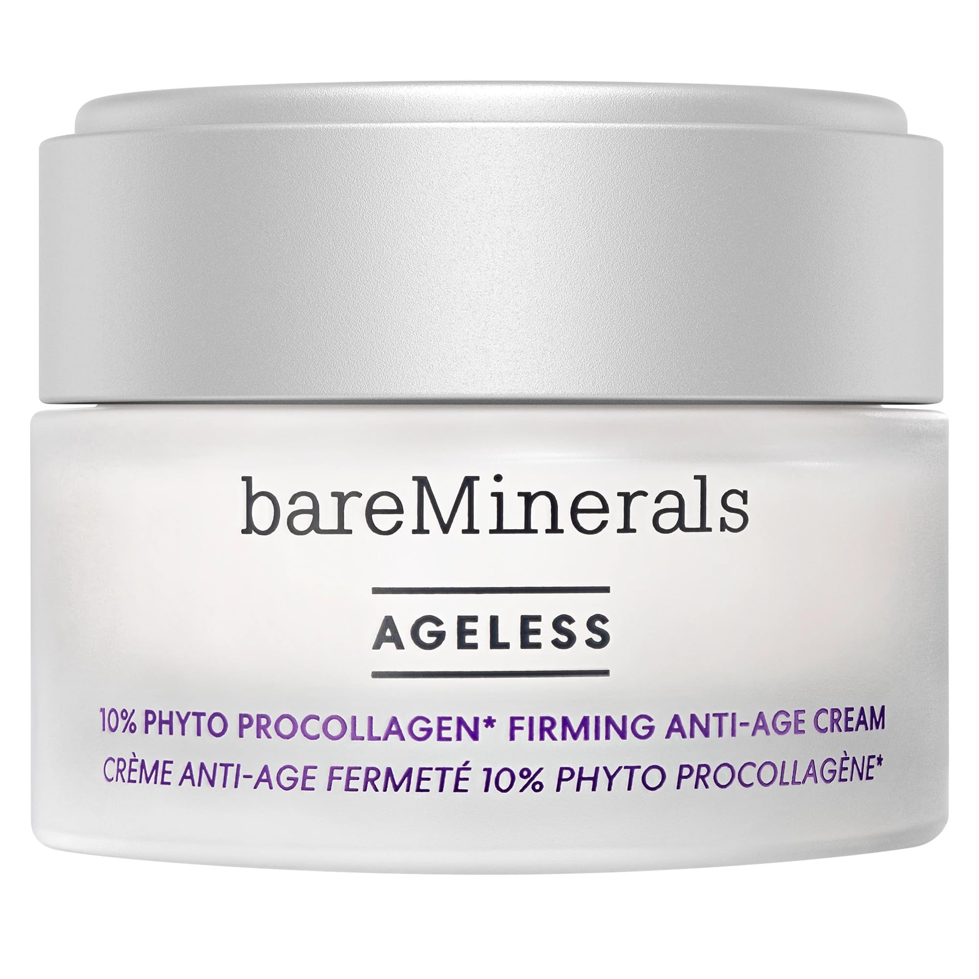 BareMinerals Ageless 10% Phyto ProCollagen Cream jar closeup for smooth, hydrated skin.
