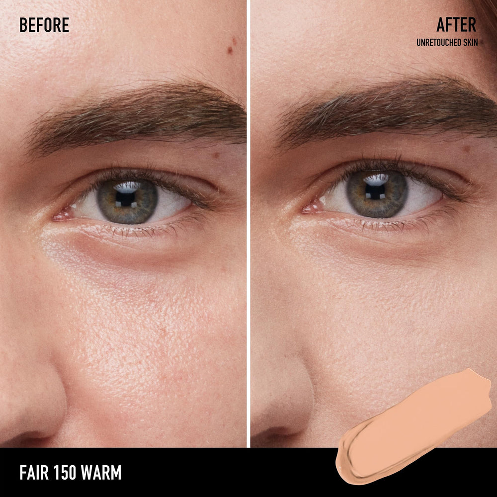 bareMinerals BAREPRO application with brush demonstrates precise spot concealing and layering.