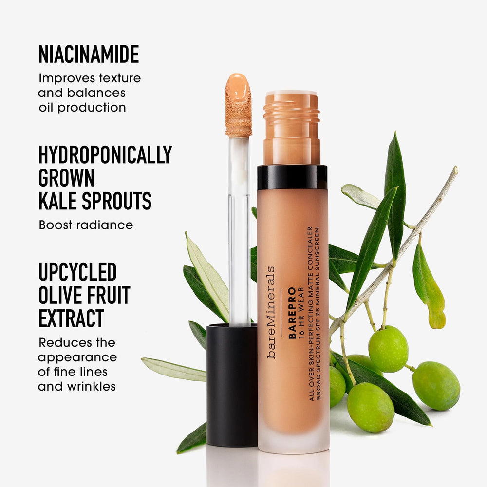bareMinerals BAREPRO concealer on skin spots highlights versatile blemish coverage.