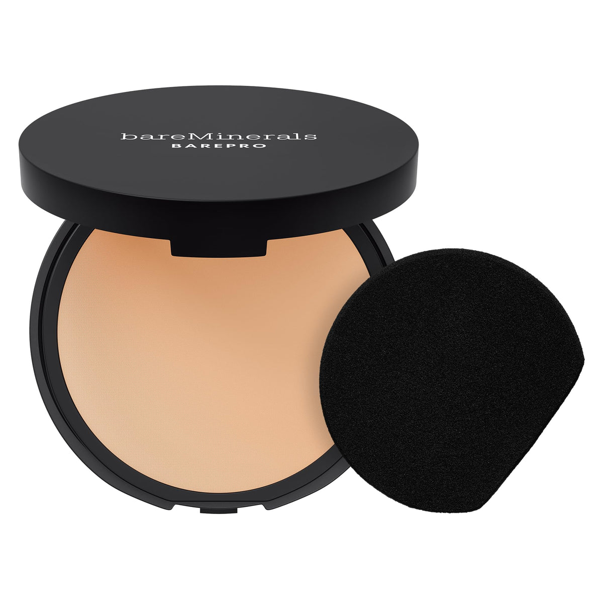 bareminerals barepro 24hr compact close-up shows pore-smoothing matte finish for all-day wear