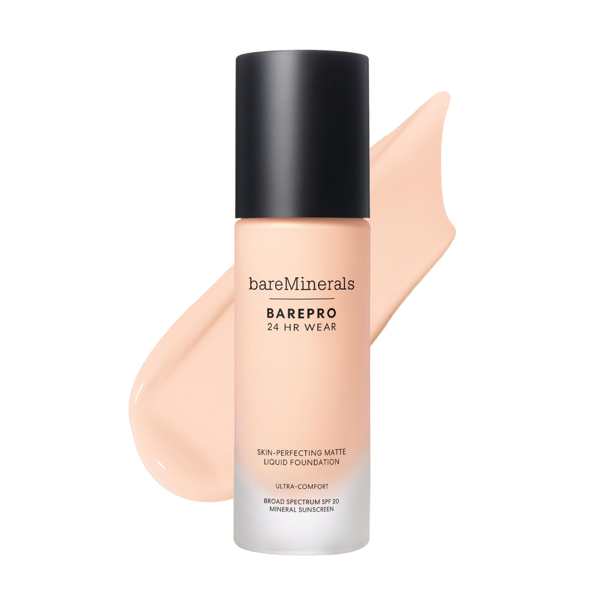 Bareminerals Barepro 24HR wear matte bottle close-up for all-day, undetectable coverage.