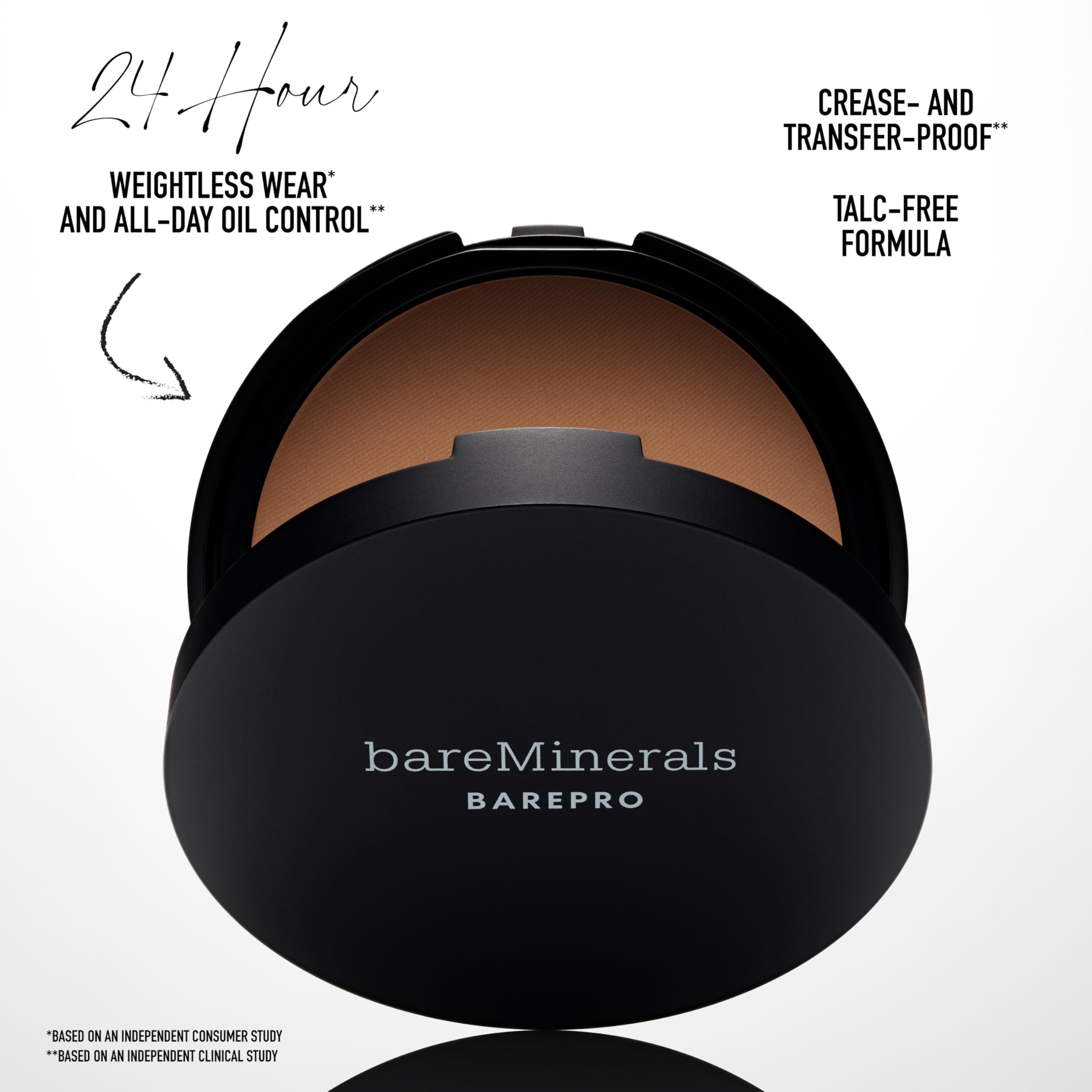 bareMinerals BarePro transfer-proof swatch demonstrates long-wear finish.