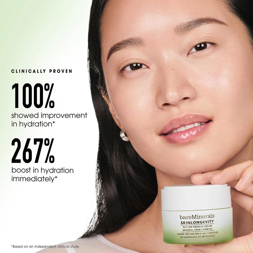 bareminerals Butter Drench cream application shows even spread for face and neck