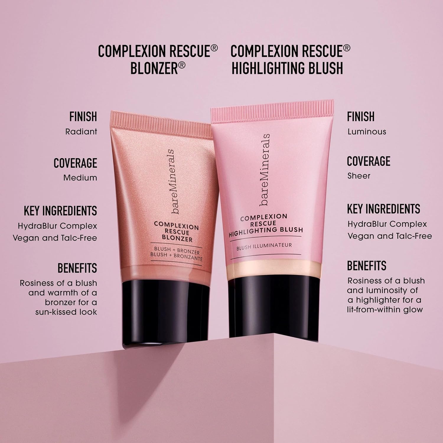bareMinerals Complexion Rescue Hydration boost with Hyaluronic Acid for dewy skin.