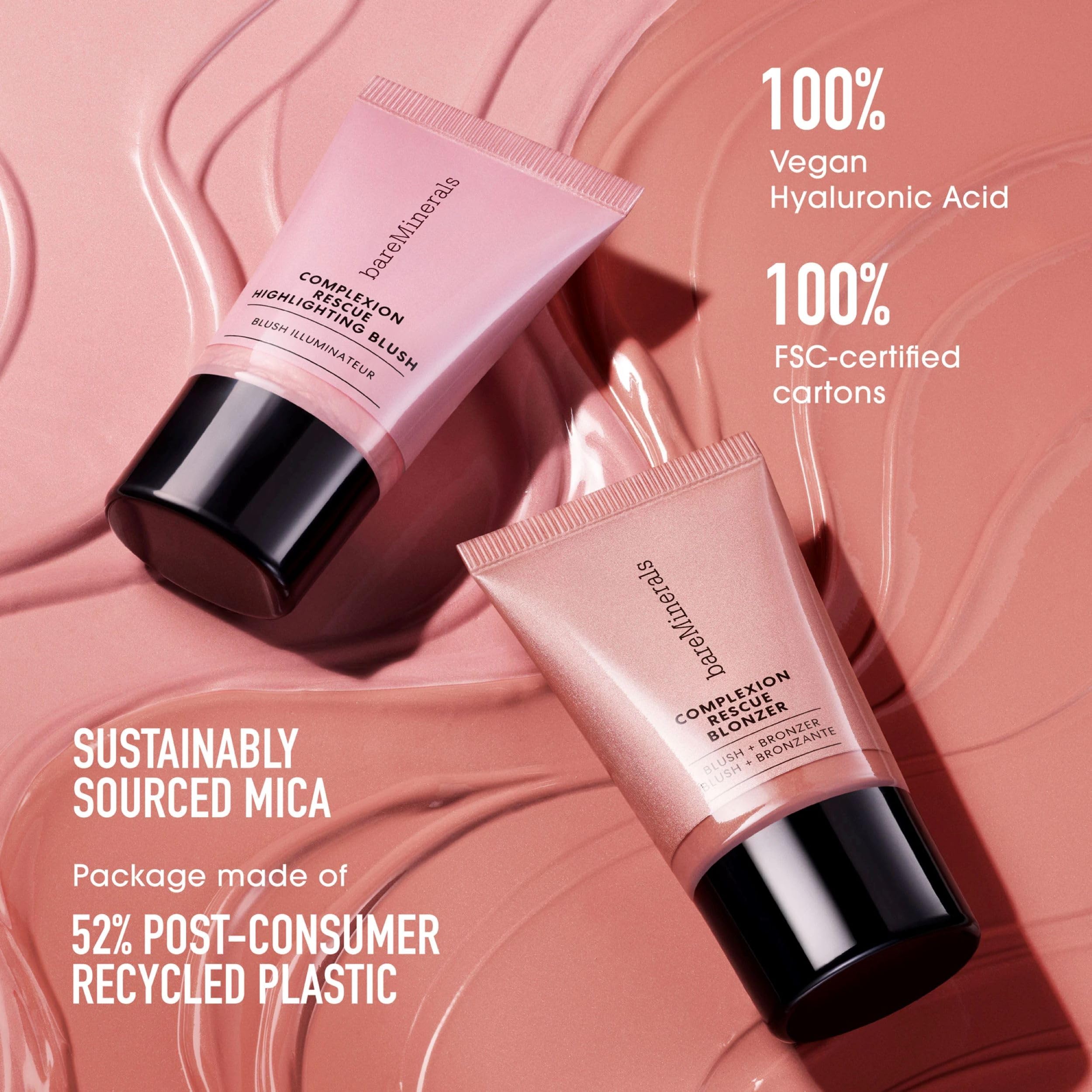 bareMinerals Complexion Rescue Liquid Blonzer on cheek demonstrates pore-blurring and luminous finish in real-use.