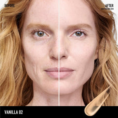 bareMinerals Complexion Rescue Vanilla02 application demo shows easy blend for natural finish.