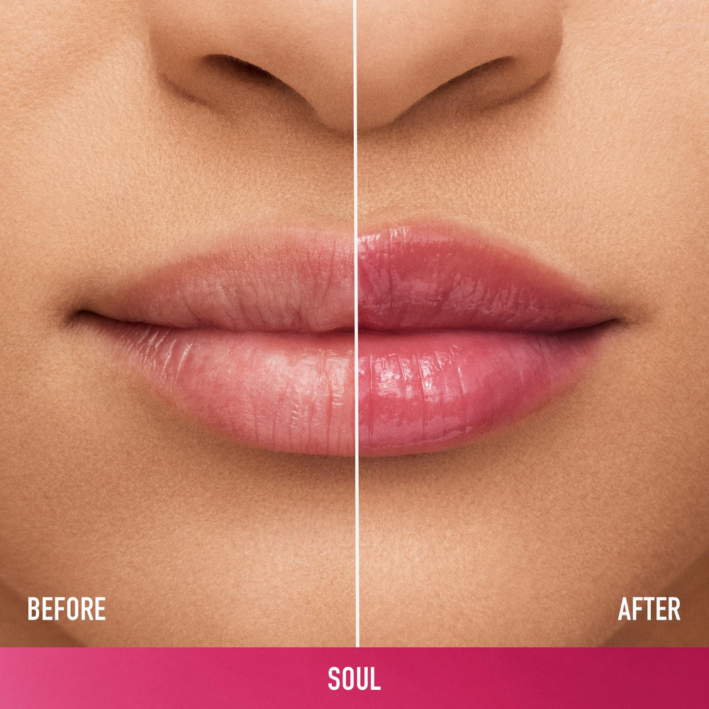 bareMinerals Soul gloss-balm application image highlighting non-sticky texture.