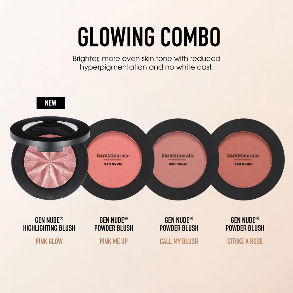 bareMinerals Gen Nude Highlighting Blush Pink Glow soft-veil finish on cheeks