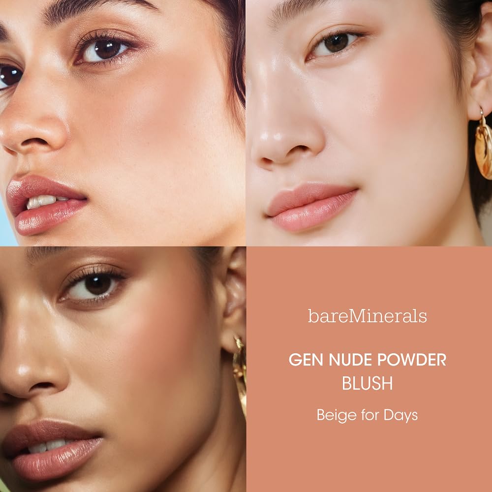 bareMinerals Gen Nude Powder Blush Beige For Days blending to seamless finish on skin.