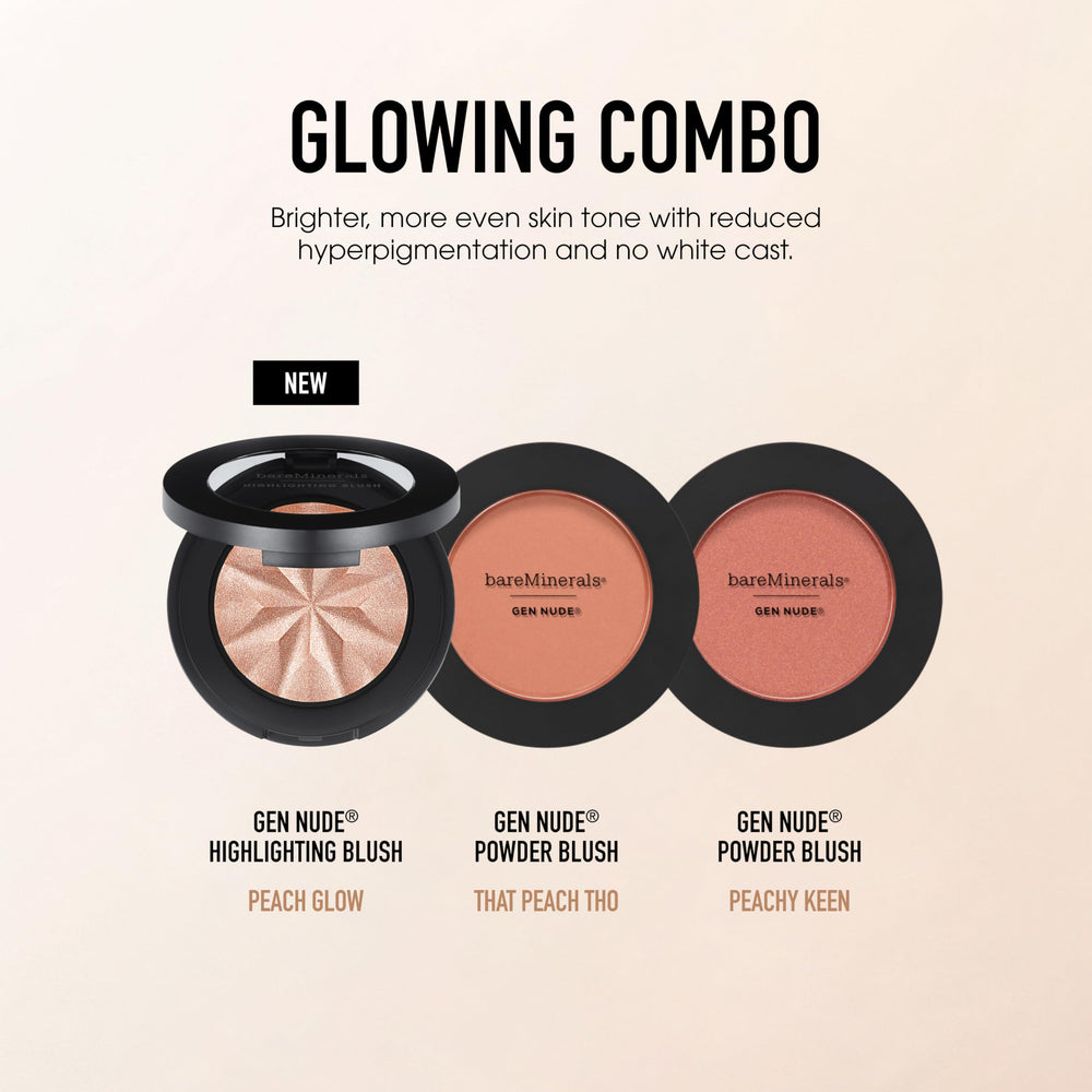 bareMinerals Gen Nude Powder Blush That Peach Tho on cheek wear looks blendable and diffused.