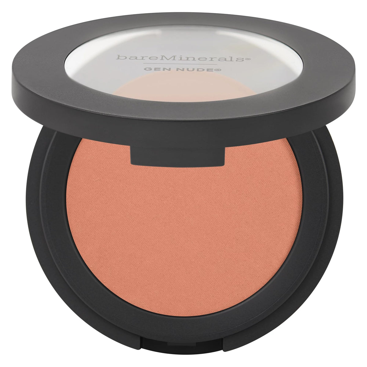bareMinerals Gen Nude Powder Blush That Peach Tho swatch shows natural, buildable color with soft diffusion.