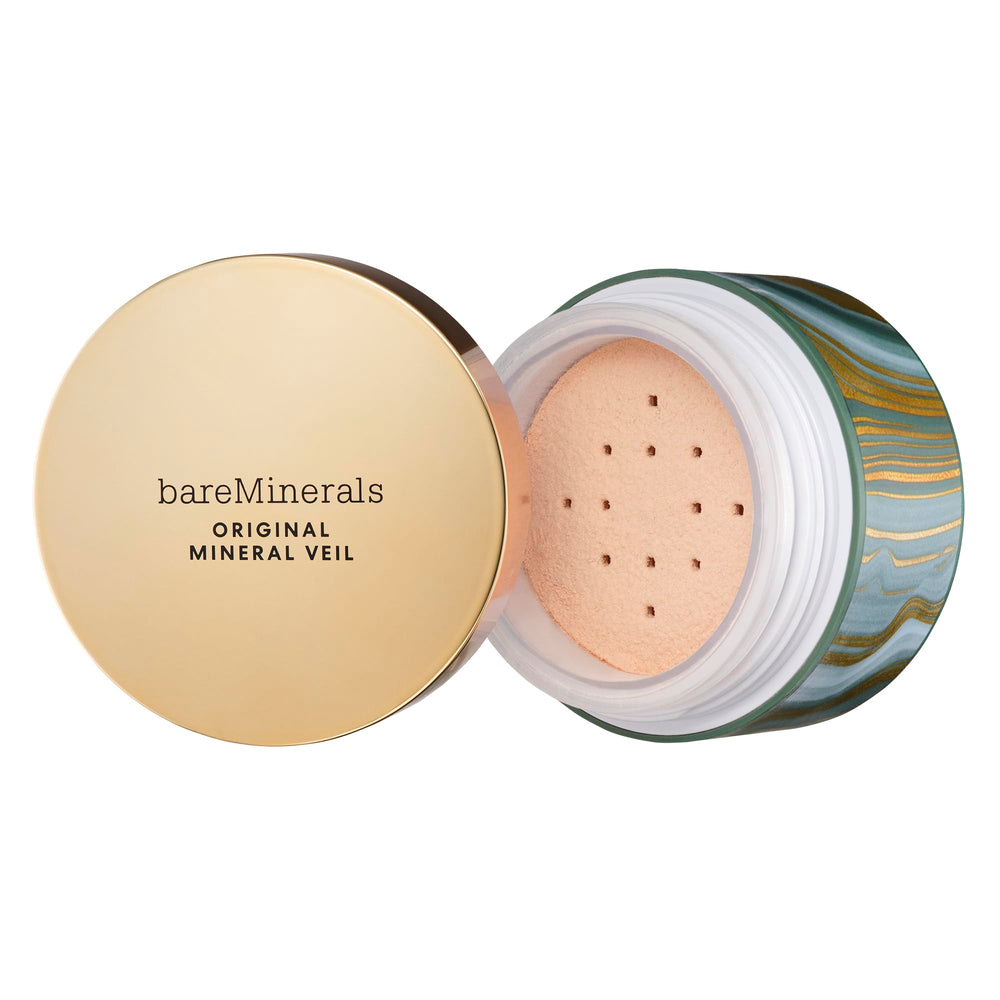 bareMinerals Holiday 2025 Deluxe Mineral Veil packaging—holiday edition travel-friendly and easy to stash