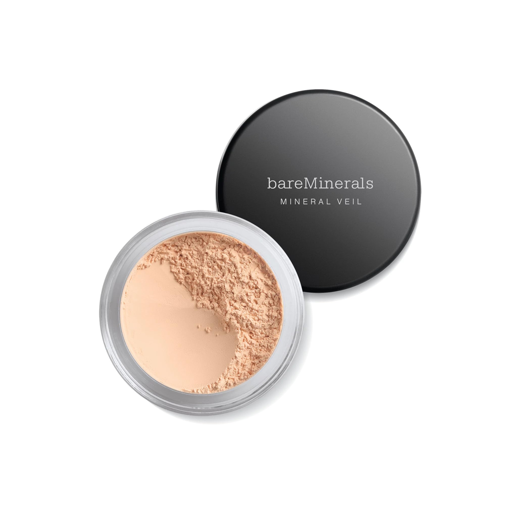 bareMinerals Mineral Veil Setting Powder tube closeup illustrates a weightless talc-free finish for longer wear