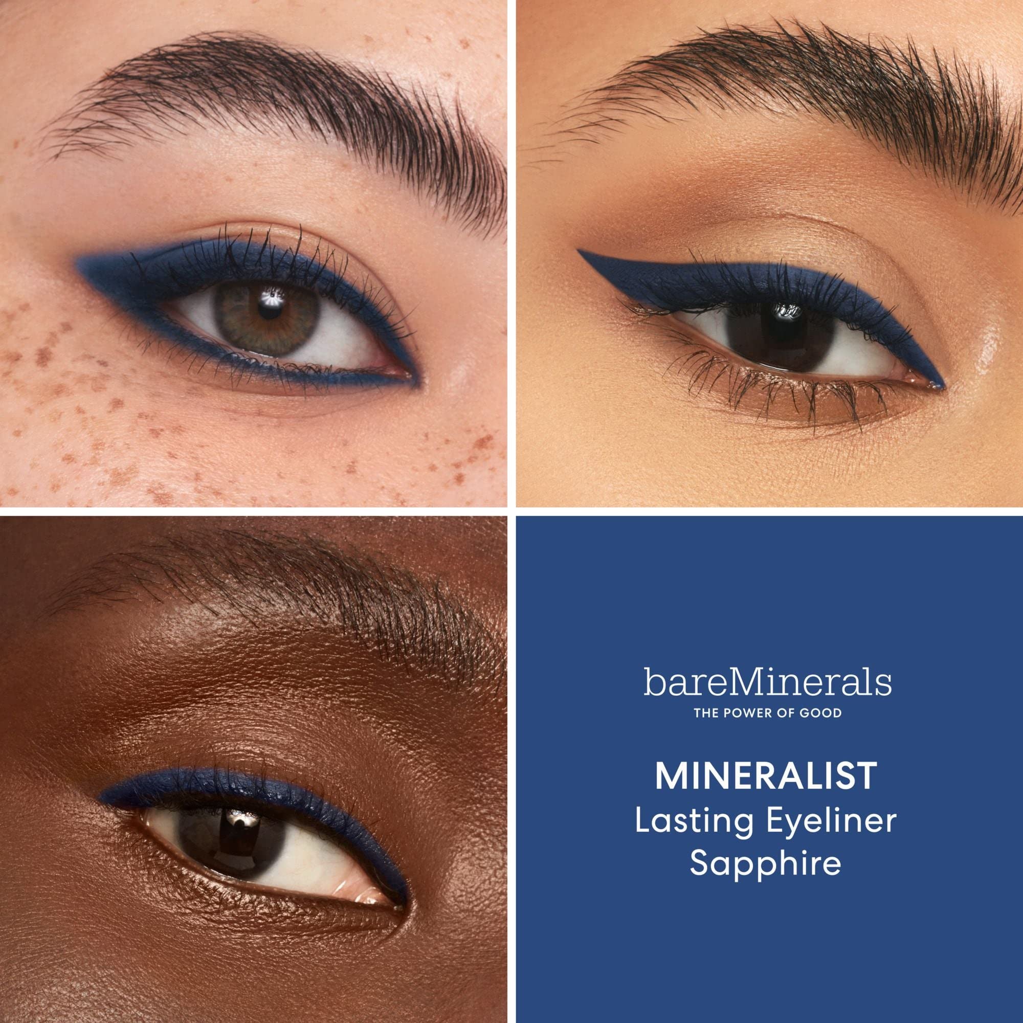 bareMinerals Mineralist Lasting Eyeliner Sapphire swatch demonstrates rich, vibrant color in a single stroke.
