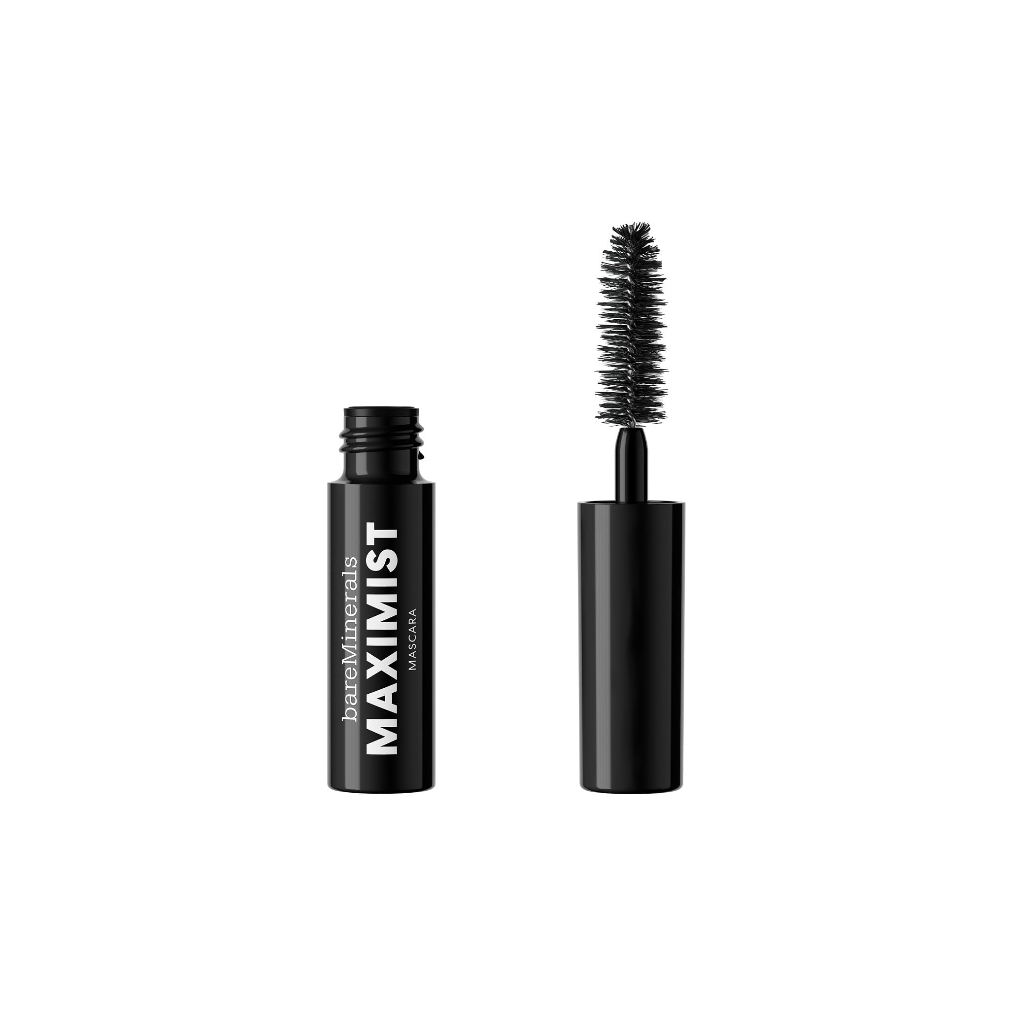 bareMinerals Mini Maximist mascara brush closeup with dual reservoirs for bold volume.