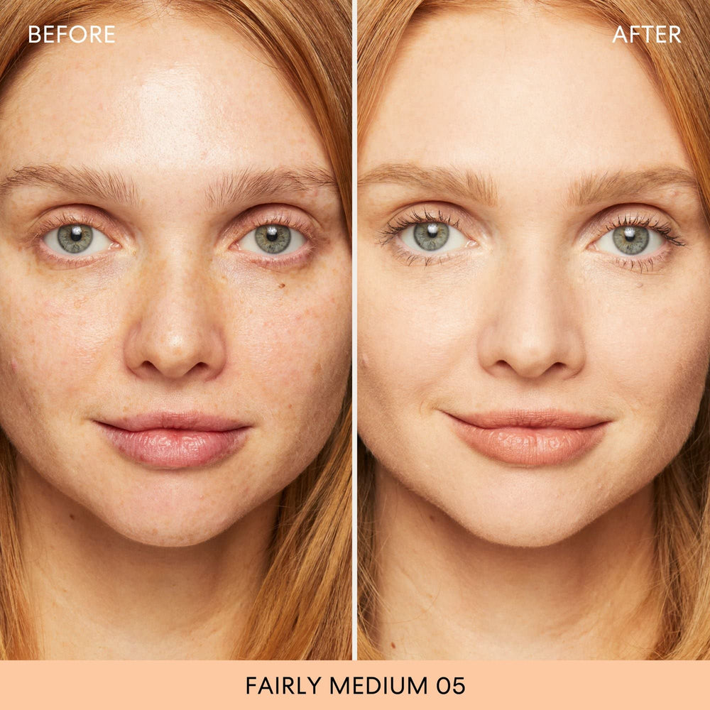 BareMinerals Original Foundation SPF15 coverage demonstration illustrates buildable finish.