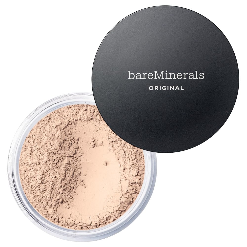 BareMinerals Original Foundation SPF15 jar closeup highlights talc-free formula for smooth coverage.