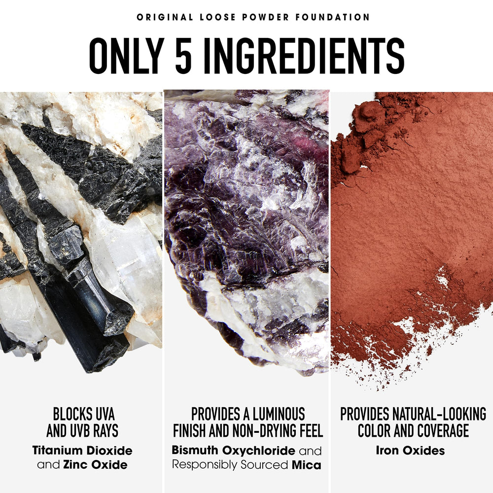 BareMinerals Original Loose Foundation swatch on skin shows buildable coverage