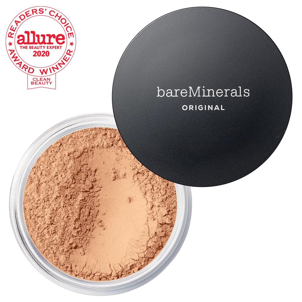 bareMinerals Original Loose Powder Foundation Soft Medium 11 swirl on cheek shows color that blends easily