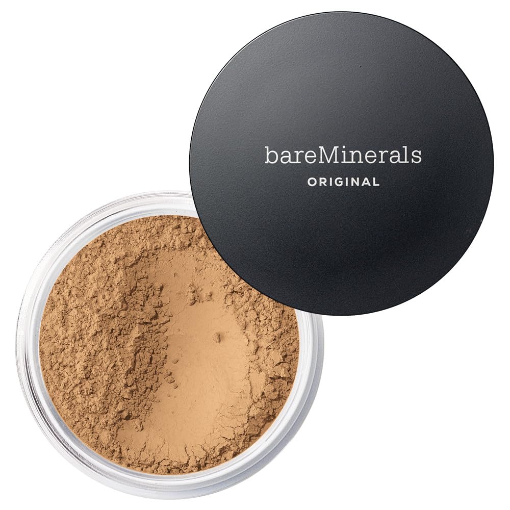 BareMinerals Original Loose Powder Foundation SPF 15 Golden Tan 20 swatch with luminous finish for daily wear