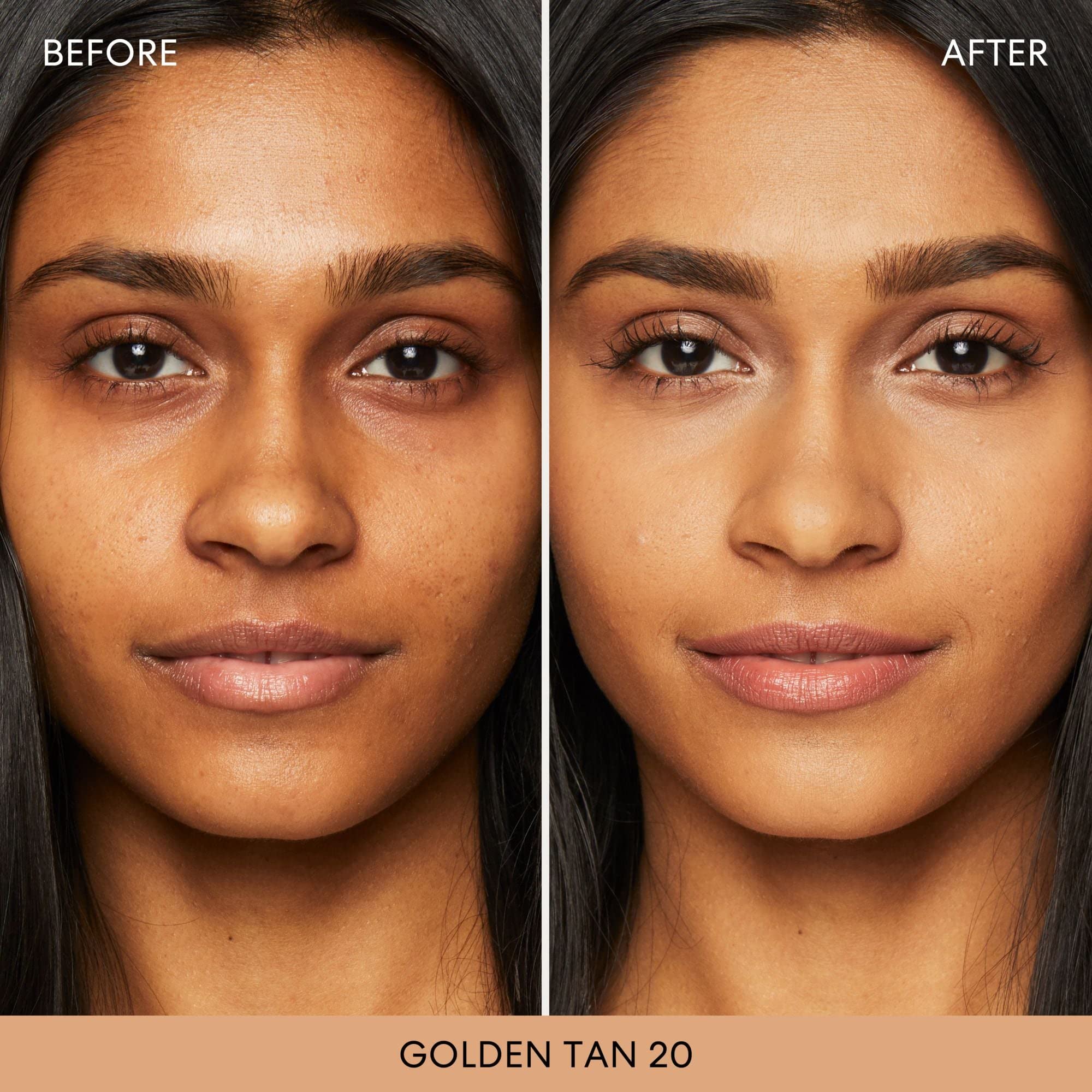 BareMinerals Golden Tan 20 powder on skin demonstrating natural luminous finish