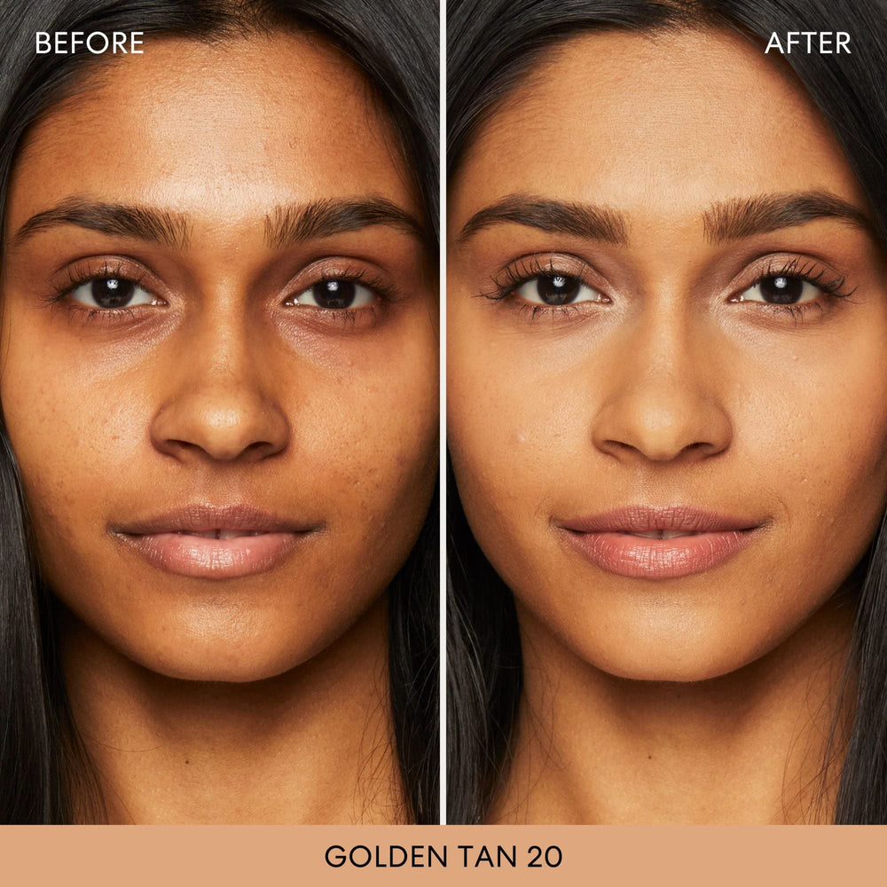 BareMinerals Golden Tan 20 powder on skin demonstrating natural luminous finish