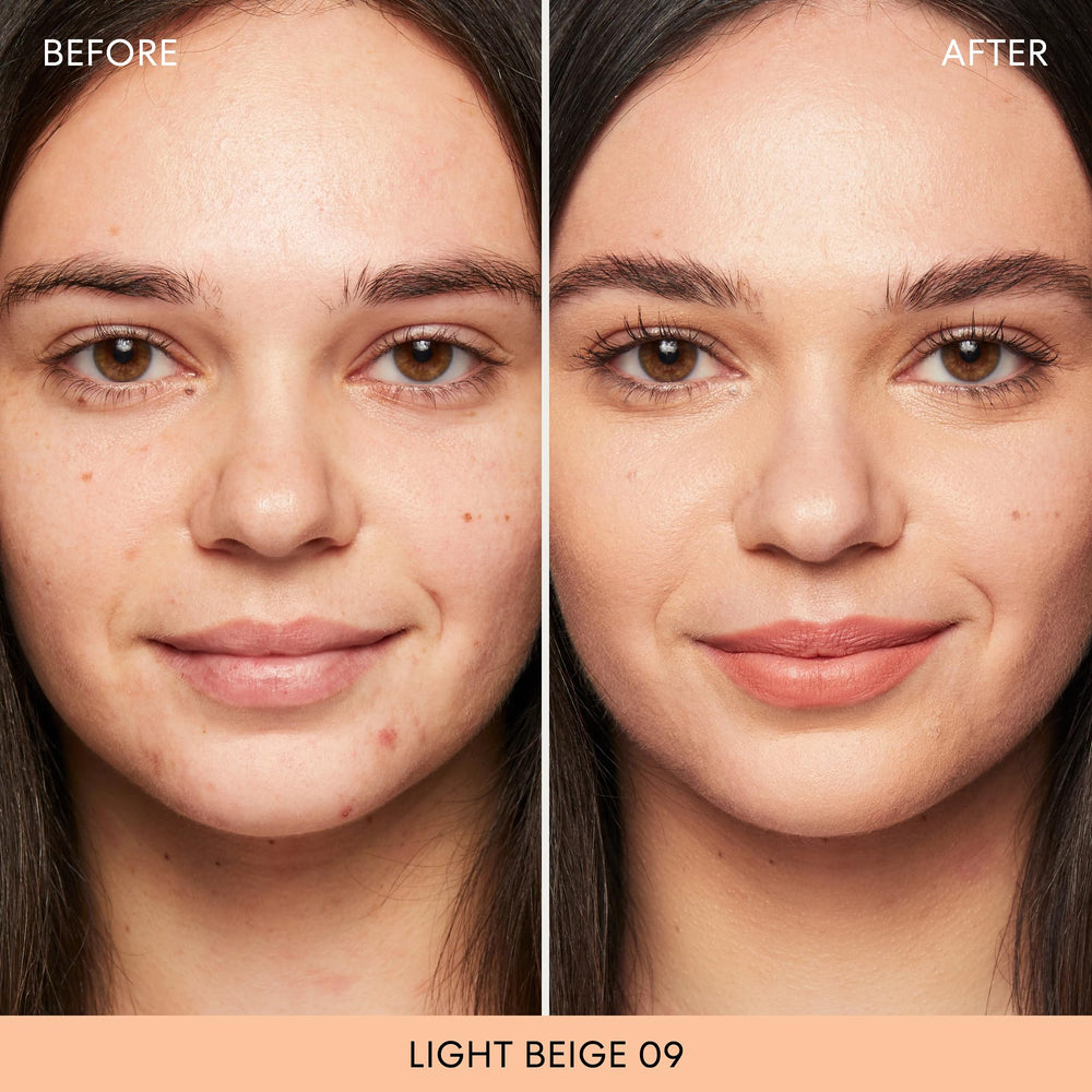 bareMinerals Original Loose Powder Foundation brush-application demonstrates seamless blending