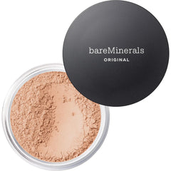 bareMinerals Original Loose Powder Foundation SPF 15 bottle close-up highlights radiant, breathable finish.