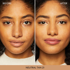 bareMinerals Original Loose Powder Foundation SPF 15 Neutral Tan 21 skin application shows luminous finish.