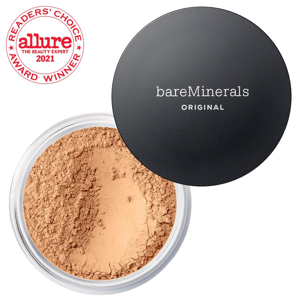 bareMinerals Original Loose Powder Foundation SPF 15 Tan Nude 17 natural-skin-match swatch demonstrates accurate shade