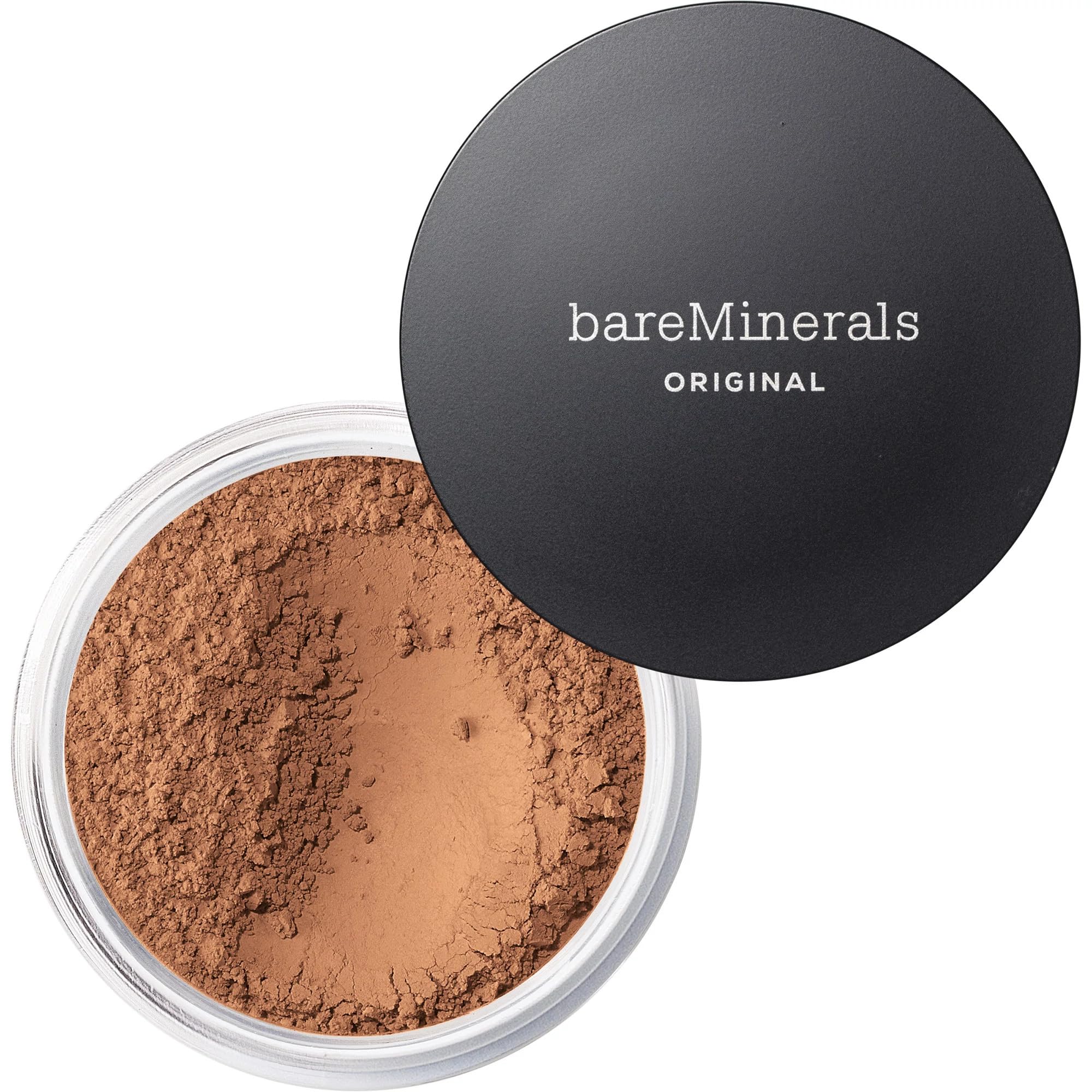 bareMinerals Original Loose Powder Foundation Tan 19 packaging close-up highlighting vegan, talc-free base