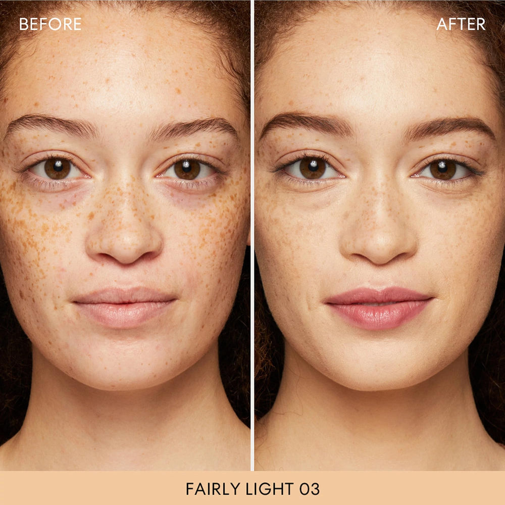 bareMinerals Original Loose Powder Foundation swatch builds coverage from sheer to fuller