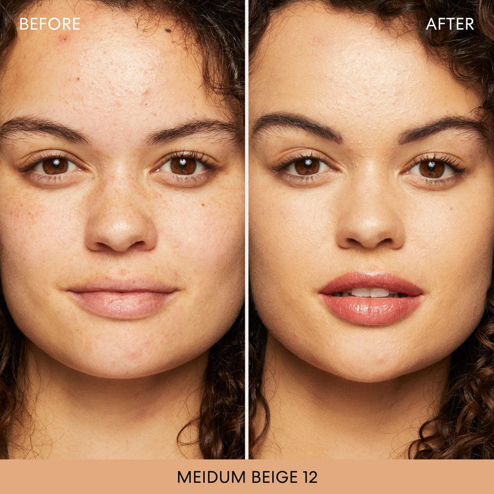 BareMinerals powder applied with brush for easy blend and natural glow.