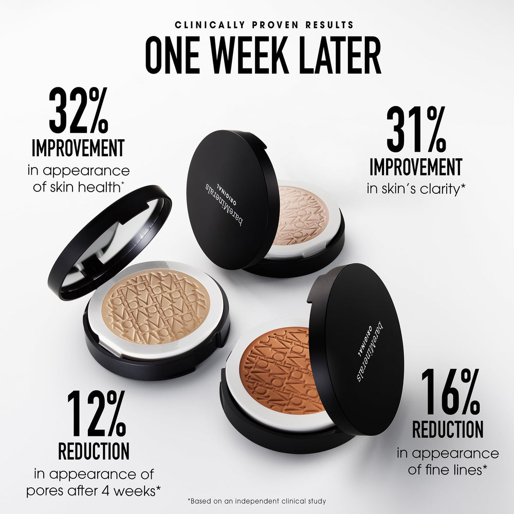 bareMinerals Original pressed powder foundation SPF 15 compact open highlights clean vegan formula