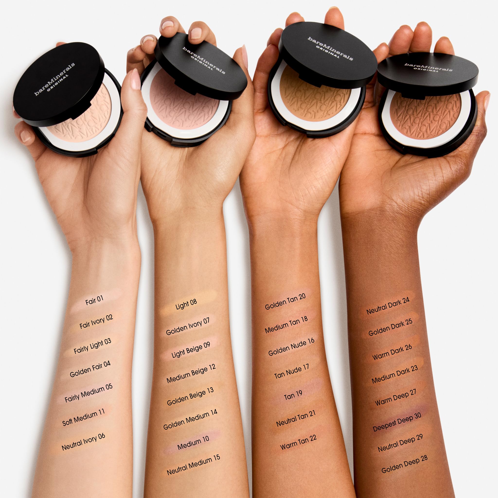 bareMinerals Original pressed powder foundation SPF 15 cool-toned swatch for even tone