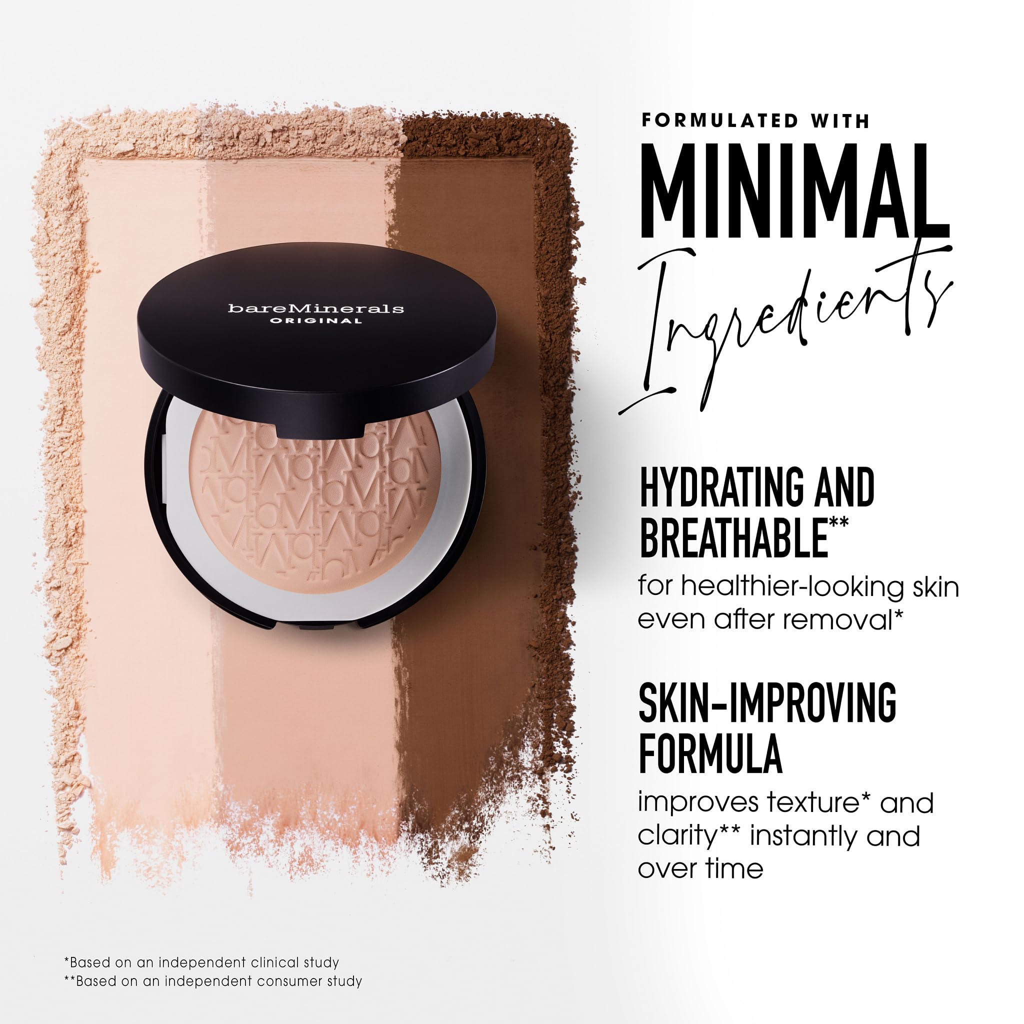 bareMinerals Original pressed powder foundation SPF 15 daylight wear demonstrates long-lasting coverage