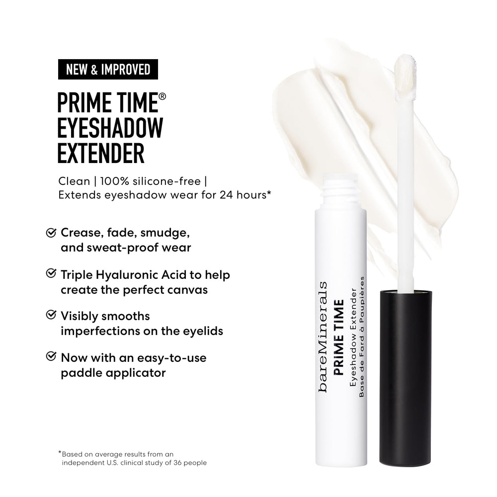 bareMinerals Prime Time Eyeshadow Extender vegan silicone-free packaging on display