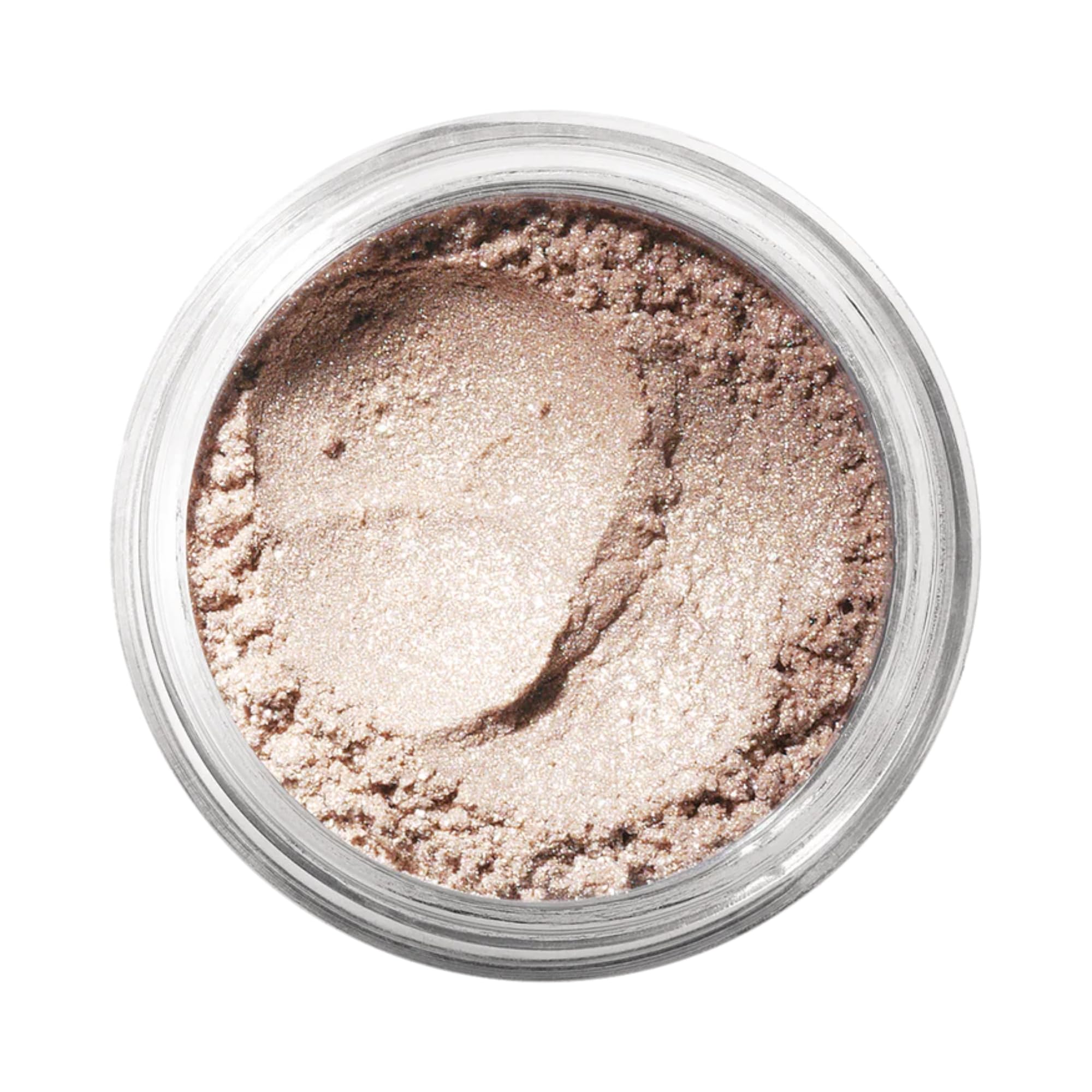 bareMinerals single loose eyeshadow Nude Beach cap close-up highlighting blendable, long-lasting color