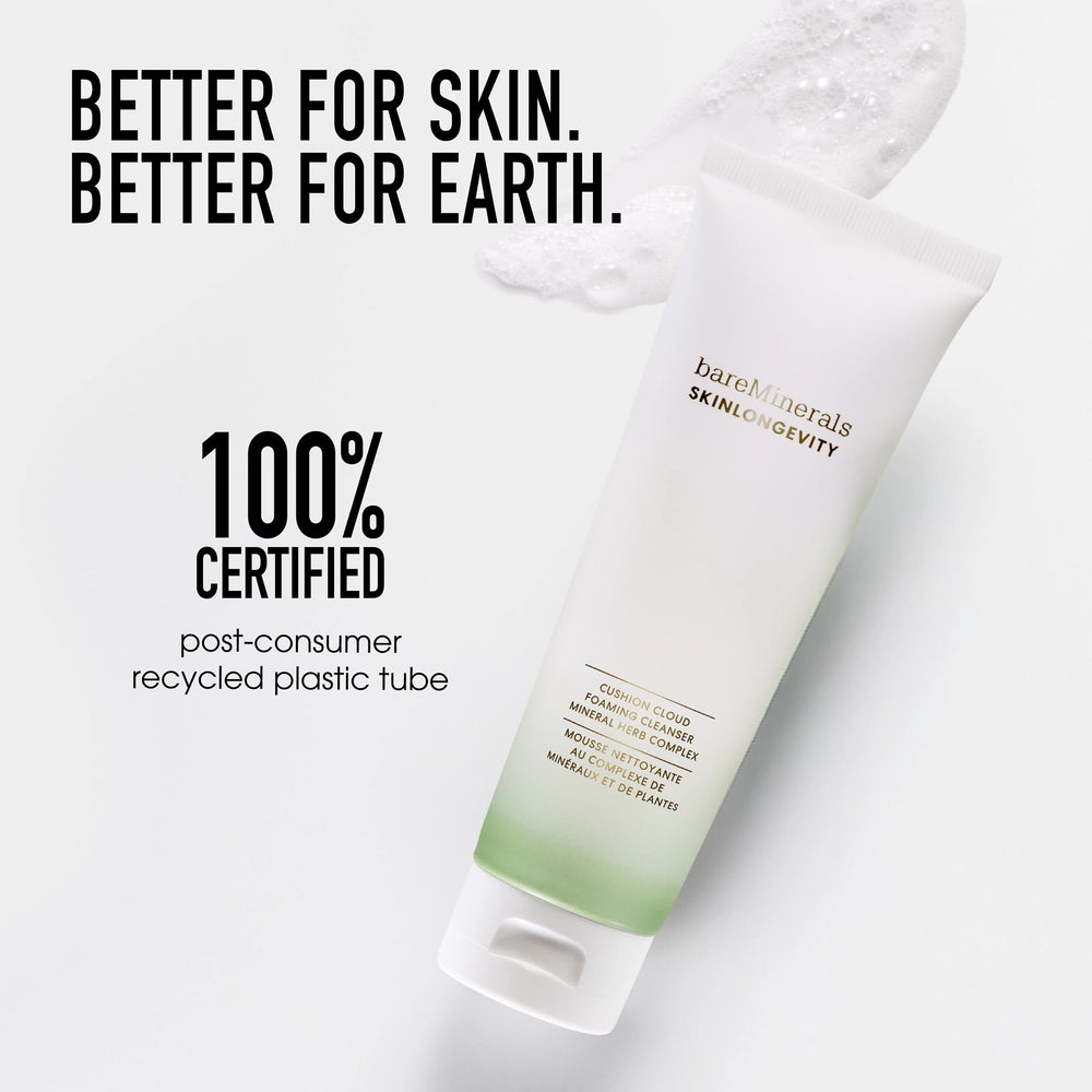 bareMinerals Skinlongevity packaging emphasizes cruelty-free vegan formulation