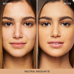 bareMinerals SPF-15 Sun Protection Action emphasizes UVA/UVB defense with mineral-based formula.