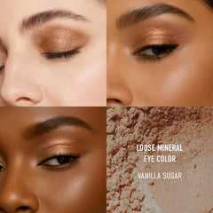 bareMinerals Vanilla Sugar swatch on skin shows sheer to bold payoff.
